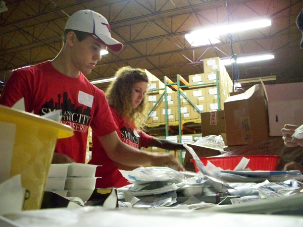 Students sorting medical supplies